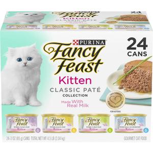 Purina Fancy Feast Tender Ocean Whitefish, Turkey, Chicken and Salmon Feasts Wet Kitten Food Variety Pack - (Pack of 24) 3 oz. Boxes BB 10/2027