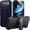 for iPhone 17 Pro Case 6.3" with Belt Clip Holster,Anti-Drop,Shockproof,Heavy Duty Protection,Compatible with MagSafe,w/Screen Protector,with 360Rotating KickstandBlue