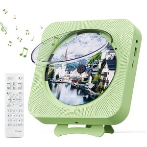 Portable CD Player with Bluetooth Desktop CD Player for Home CD Music Players with Remote Control,Timer,Built-in Dual Speakers with LED Display Home Audio Boombox FM Radio (Green)