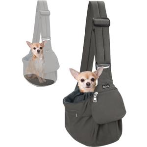 SlowTon Dog Carrier Sling - Hard Bottom Support Dog Carriers for Small Dogs with Adjustable Padded Shoudler Strap, Dog Purse for Puppy Cat Pet with Drawstring Opening Storage Zipper Pockets (Grey)
