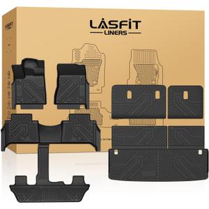 LASFIT Floor Mats & Seatback Mats & Cargo Mat for Nissan Armada 2025-2026 / Infiniti QX80 Fit 7seats (Not Fit 8 Seats), Custom Fit All Weather TPE Easy Clean Durable Floor Liners Car Mats,Black