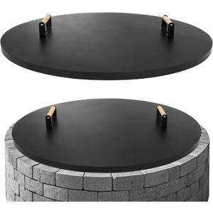 G GOOD GAIN Firepit Lid Round 38 Inch - Rust Resistant Fire Pit Lid Cover with Wooden Handle & Gloves, Fire Pit Snuffer Lid for Courtyards, Patio, Winter Cold Protection. Fits Fire Pits Up to 36"