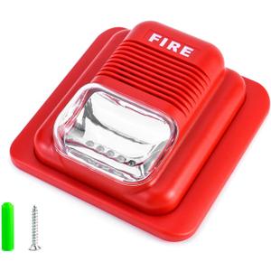 QWORK Fire Alarm, 12 / 24V DC Wired Sound and Light Fire Alarm Warning Strobe Siren Horn, Sound Alarm Security System Sensor