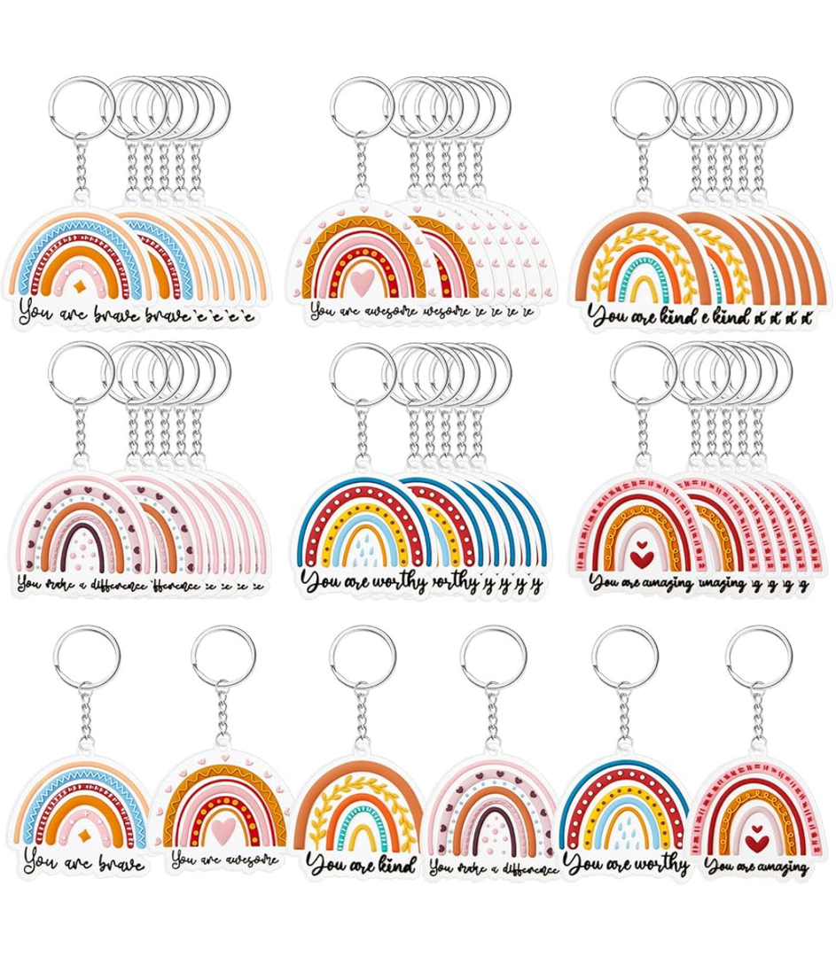 Ecally Appreciation Gift Rainbow Keychain Bulk with Motivational Quote Boho Coworker Employee Staff Volunteer Thank You Gift