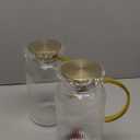 2 PACK Glass Pitcher with Lid, 68 oz/ 2 Liter Classic Vertical Stripes Water Pitcher with Yellow Handle,Glass Water Carafe for Cold Brew, Coffee, Lemonade, Iced Sun Tea,Beverage,Heat Resistant (Clear)