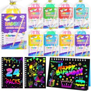 Elover Valentines Day Party Favors for Kids 24 Pack Rainbow Scratch Art Notebook Students Classroom Gifts Bulk for Girls Boys Goodie Bags Stuffers Valentines Day Card for Classroom Exchange