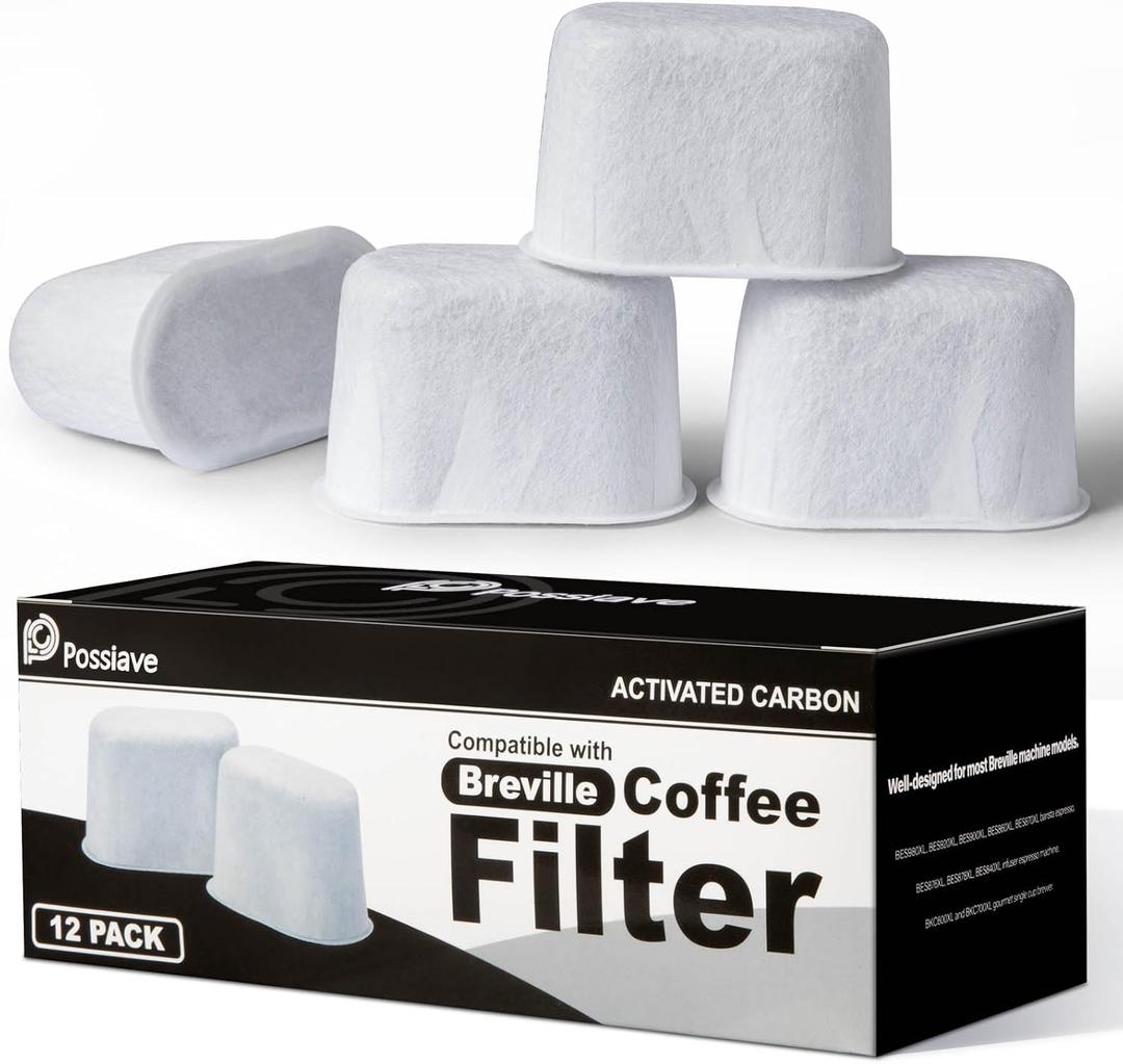 Possiave 12-Pack Charcoal Water Filters Compatible with Breville BWF100 Machines, Breville Espresso Machine Water Filter Replacement
