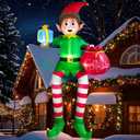 10FT Christmas Inflatable Outdoor Decoration, Sitting Elf Inflatable Christmas Blow up Yard Decorations with LED Lights, Elf Outdoor Decoration for Garden Lawn Roof