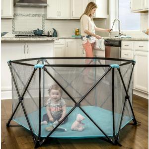 Regalo Safety My Play Portable Baby Playpen & Play Yard, Foldable 6-Panel Indoor Outdoor Playpen for Babies & Toddlers, Mesh Sides, Washable Fabric, 48, Aqua/Black