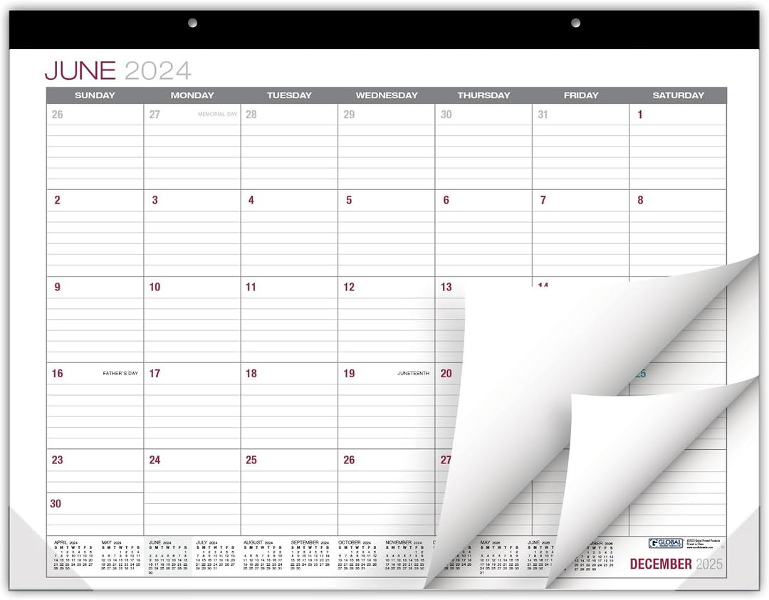 Global Printed Products Professional Desk Calendar 2025: Monthly Pages - 22"x17" - Runs Through December 2025 (Black)