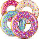 Inflatable Donuts  (Pack of 4) 24 Inch Donut Pool Float for Kids Ages 26 Pool Tube, Assorted Swim Rings with Sprinkles for Pool Floaties, Party Decorations