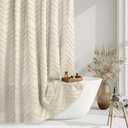 96inch Extra Long Beige Shower Curtain Modern Farmhouse Shower Curtain Bohemian Chic Tufted Chevron Textured Striped Minimalist Shower Curtains Woven Fabric Cute Beige Shower Curtains