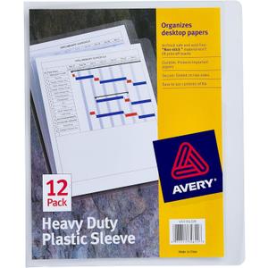 Avery Heavy Duty Plastic Document Sleeves, Holds up to 25 Sheets, 12 Clear Sleeves (72611)