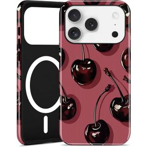 Compatible with MagSafe Cherry Phone Case for iPhone 17 Pro, Cute Magnetic Aesthetic 3D Cherry Design Soft TPU and Hard PC Shockproof Protective Phone Cover for Women Girls-Red