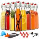 6Set 16 OZ Swing Top Glass Bottles - Flip Top Beer Brewing Bottles with Stopper for Fermentation, Kombucha, Mead Kefir, Vanilla Extract, Juice, Tea, Soda - Airtight Cap Lids, Bonus 2 Pourers