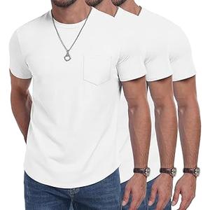 3 Pack Men's Cotton T Shirts Short Sleeve Crewneck Shirts for Men Pocket T-shirts Casual Lightweight Summer Basic Tees (3X-Large)