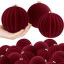 Syhood 16 Pcs 4 Inch Velvet Christmas Balls Large Velvet Xmas Tree Ornaments Balls Decorations Hanging Flocked Ornaments for Christmas Tree Home Garland Holiday Party Decor (Burgundy)