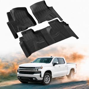 Floor Mats for Chevy Silverado/GMC Sierra 1500 2019-2026 Crew Cab, 2019-2025 GMC Sierra 2500/3500 HD Crew Cab TPE All Weather Floor Liner (Rear Row with Factory Storage)—1st & 2nd Row