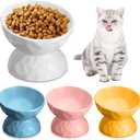 Bokon 4 Pcs Ceramic Raised Cat Bowl 6.8 oz Pet Food Bowl Anti Vomiting Pet Elevated Dog Feeder Tilted Cat Water Bowl Feeding Kitten Dishes for Small Dog Kitten(White, Yellow, Blue, Pink)