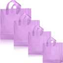 Weewooday 100 Pcs Frosted Plastic Gift Bags with Handles for Small Business Clear Shopping Bags with Cardboard Bottom,4 Sizes (Purple)