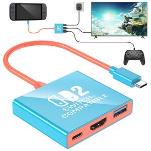 Switch 2 TV Dock, Travel Accessories for Nintendo Switch 2 Docking Station, Support 4K@60Hz TV Mode, Portable TV Adapter for Home/Travel/Party with HDMI 2.0/PD 100W/USB 3.0 Port
