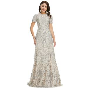 Women's Short Sleeves Sequins A-Line Formal Evening Dress, Size 16
