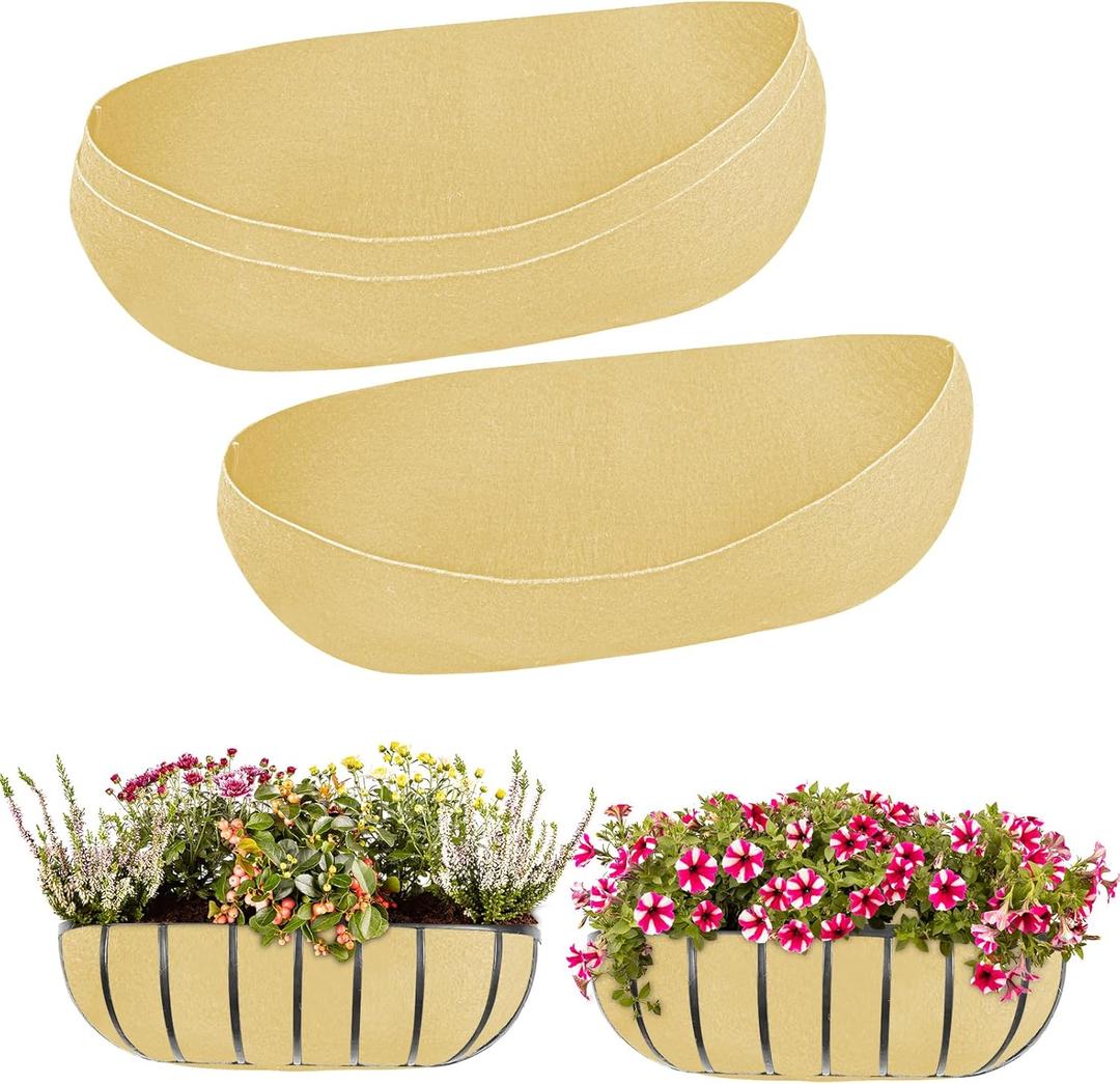 3PCS 36 Inch Planter Basket Liners Fabric Window Box Liners Felt Trough Planter Liner Replacement Beige Flower Basket Liner Non-Woven Hanging Plant Liner for Planters Garden Fence - Avoid Bird Nesting