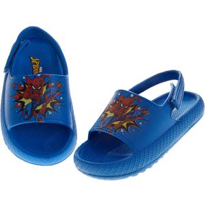 Josmo Kids SpiderMan Slide Open Toe - Boys Superhero Sandals Slip On Slides Beach Pool Water Shoes - Spidey Blue (Size 7 Toddler)