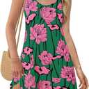 Wenrine Womens Summer Dresses Casual Floral V Neck Sleeveless Loose Boho Beach Tank Dress Sundress with Pockets (Small, Green)