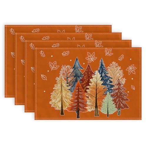 GEEORY Fall Placemats 12x18 Inch Set of 4, Watercolor Trees and Maple Leaves Table mats, Farmhouse Rustic Thanksging Kitchen Dining Table Decoration for Indoor Dinner Party Décor Orange