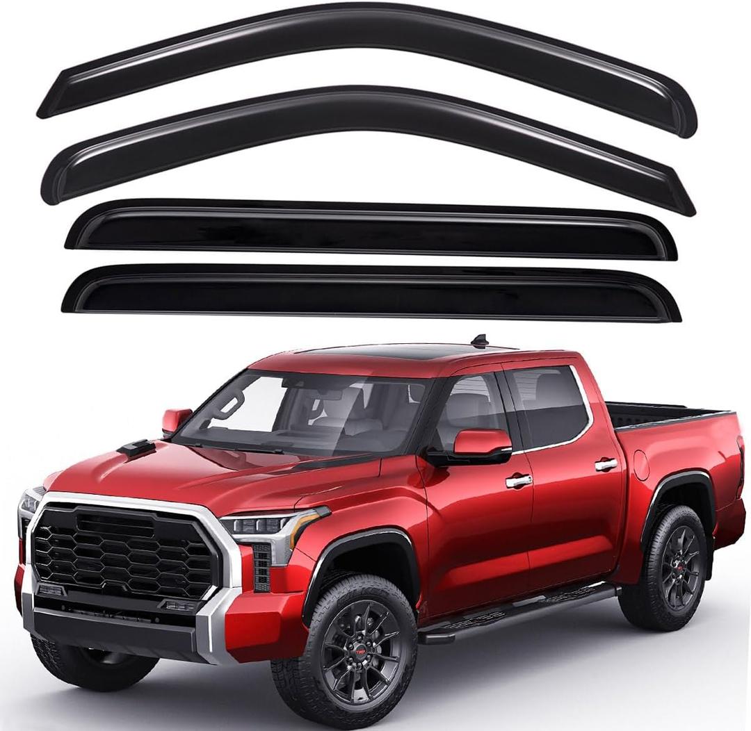 Lightronic Extra Durable Outside Mount Auto Vent Window Visors, Fits 2022-2025 Toyota Tundra CrewMax SR5/Limited/Platinum/Capstone/TRD Pro/1794 Edition/SR, UV Protection Rain Guards, Dark Smoke, 4-Pcs
