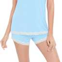 NACHILA Pajamas for Women-Viscose Made from Bamboo,Soft Tank Top Pj Sleeveless Pajama Shorts Set Cooling Sleepwear for Ladies (Blue, L)