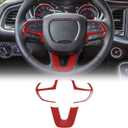 JeCar Steering Wheel Cover Interior Decoration Trim Kits Compatible with Dodge Challenger/Charger 2015-2023/Durango 2014-2020 & Grand Cherokee 2014-2019 SRT8, Red