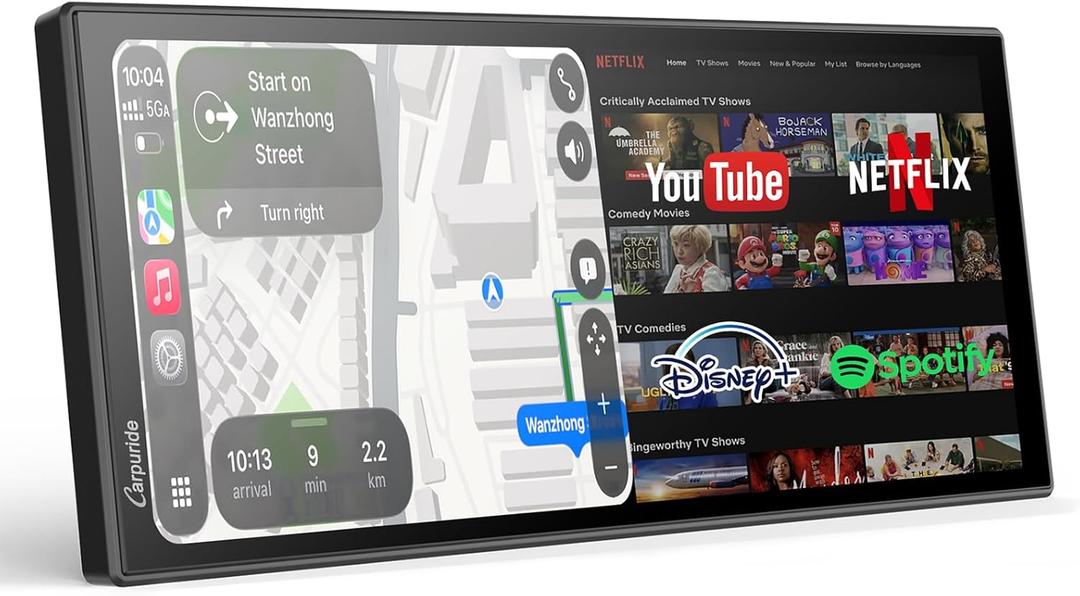Carpuride 11.26" Carplay Screen for Car with N-etflix/YouTube Apps Upgraded Car Play & Android Auto Large Touchscreen Support OTA, WiFi, Backup Camera, GPS Navigation, Split-Screen, Dual Bluetooth