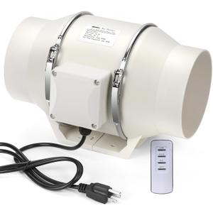 4 Inch Duct Inline Ventilation Exhaust Fan with Remote Controller 296 CFM Duct Intake Fan High Efficiency Air Fan Copper Motor for Ducting Vents Bathroom Grow Tents Hydroponics