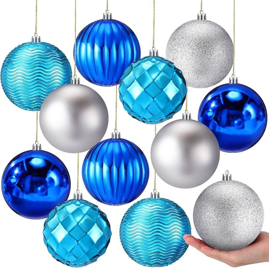 GANGLIAN 36 Pcs Christmas Ball Ornaments Navy Blue/WhitChristmas Ornaments Set for Valentine's Day Decorations Shatterproof Xmas Decorations Ornaments Bulk Balls 2.36" Hanging Decor for New Year Party