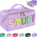 Preppy Stuff Makeup Bag, Stoney Clover Travel Toiletry Bag Pouch Chenille Letter Make Up Bags Girls Cute Cosmetic Bag Wedding Birthday Mothers Day Gifts for Women Stuff Bag (Purple)
