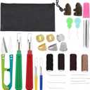 Thimbles for Hand Sewing, Cross Stitch Supplies, Embroidery Thimble, Sashiko Finger Protectors, Quilting Thumb Protector Pads, Includes Thimble, Seam Ripper, Thread and Thread Snips, Etc.