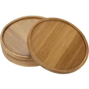 PATIKIL Plant Pot Saucer, 4 Pack 5 Inch OD Bamboo Round Flower Drip Tray for Indoors (13cm)