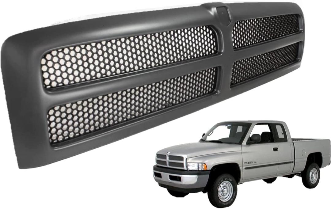 Front Grille Assembly Compatible With Dodge Ram 1500 Grill 1994-2002 / Ram 2500 3500 1994-2001 With Black Frame Shell With Black Honeycomb Mesh Insert (Except Sport Package)