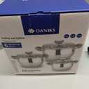 Daniks Modern 6-Piece Stainless Steel Cookware Set with Glass Lids, Tri-Ply Bases for Even Heating, Induction Compatible, Dishwasher Safe, Heatproof Handles