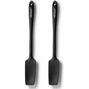 2-Pack Silicone Small Jar Spatulas with Long Handle, Upgraded Heat Resistant Spatula for Non Stick Cookware, Seamless Design, Stainless Steel Core, BPA Free Spoonula, Black