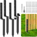 4 Pack Reinforced Fence Post Repair Kit - 41 Inch, Black Stainless Steel Garden Stakes with Reinforced Corner Brackets and Anti-Rust Coating
