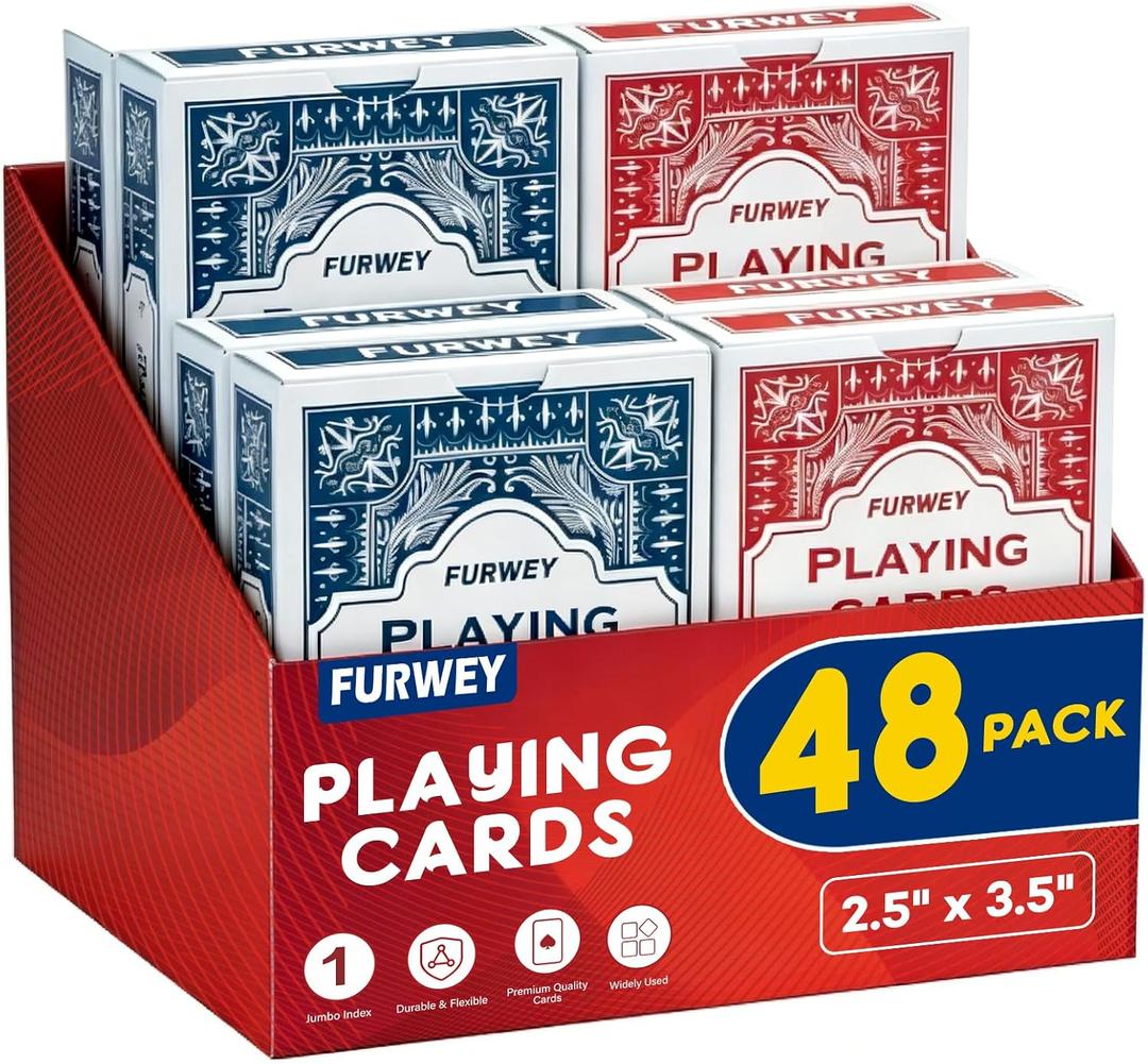 FURWEY Playing Cards 48 Pack,Standard Index,Red and Blue Backs,Large Digital Printing is Easy to Read,BlackjackEuchre, Canasta Card Game, Poker CardsRed/Blue