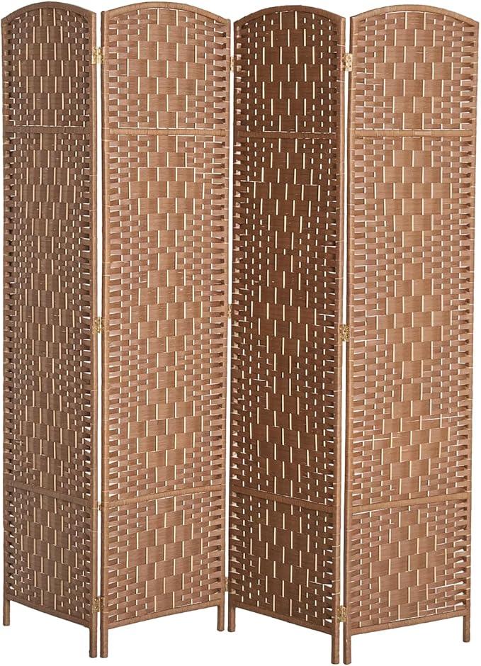 Room Divider, 3 Panel Folding Privacy Screen, 6FT Tall Portable Wicker Weave Partition Wall Divider for Bedroom, Home Office, Natural
