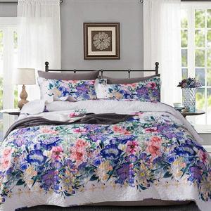Travan Queen Quilt Set 3-Piece Bedspread Quilted Oversized Lightweight Microfiber Coverlet Set with Shams Violet Purple Floral Pattern Quilted Bedding Set for All Season, Queen (X2-violet)