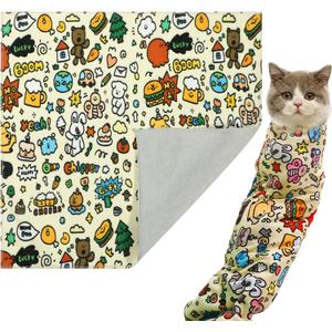 Cat Wrap for Grooming Cutting Nails Velcro Fabric for Cats Restraint for Nail Clipping Self Adherent Anti Bite Anti Scratch Swaddle Burrito Wrap (Yellow, L)