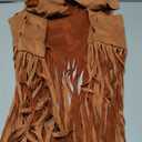 BEAUDRM Women's Fringe Vest Sleeveless 70s Hippie Faux Suede Trim Western Cowgirl Tassel Jacket Cardigan Deep Brown, X-Large