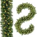 2 Pack 9FT Prelit Christmas Garland Artificial Pine Garland Decoration 50LED Battery Operated Warm Lights and Timer Xmas Garlands Decor Indoor Outdoor (Classic Green)