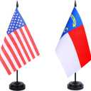WXTWK 2 Pack USA North Carolina Flag North Carolina State Desk Flag Set - Mini Small North Carolina Table Office Flags with Black 12" Solid Pole Stand Base Classroom Meeting Desktop Decorations
